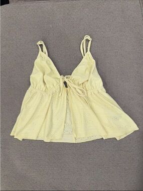 SHEIN Pale Yellow Eyelet Tie-Front Cami